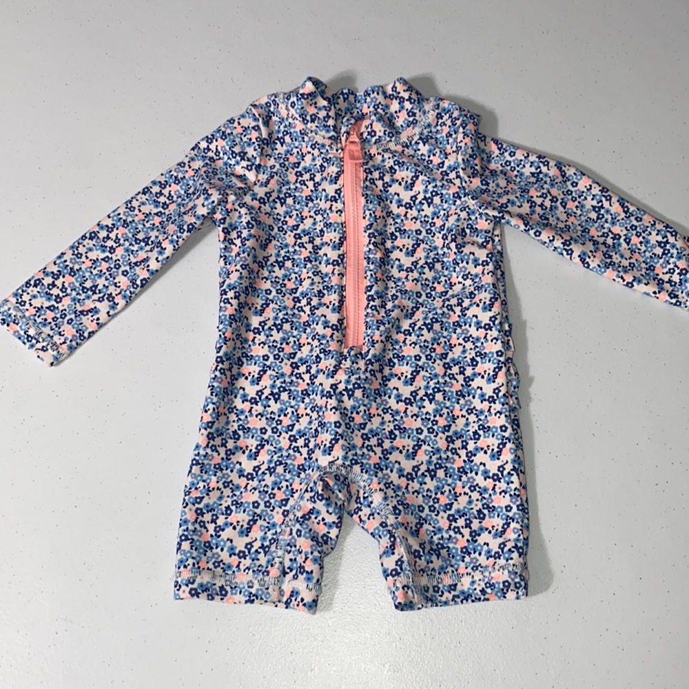 Carter’s Baby Girl Long Sleeve One Piece Floral Ruffle Swimsuit Size 3 Months